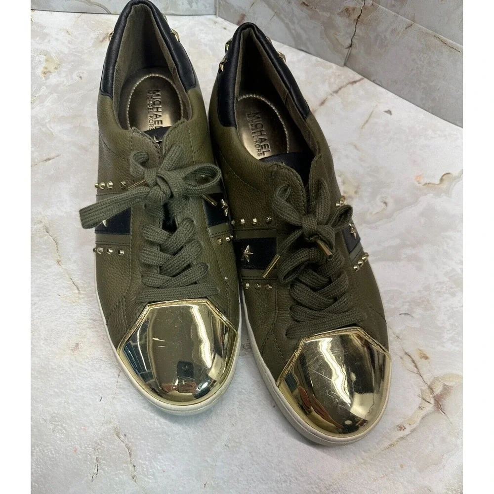 Michael Kors Frankie Striped Sneakers stars stripes stud metallic olive Die 9.5M